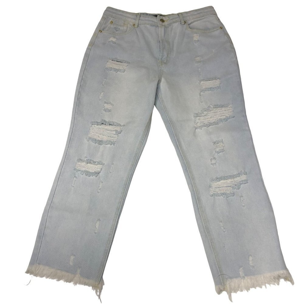 AKIRA WOMEN LIGHT WASH Distressed HIGH RISE JEANS sz 7